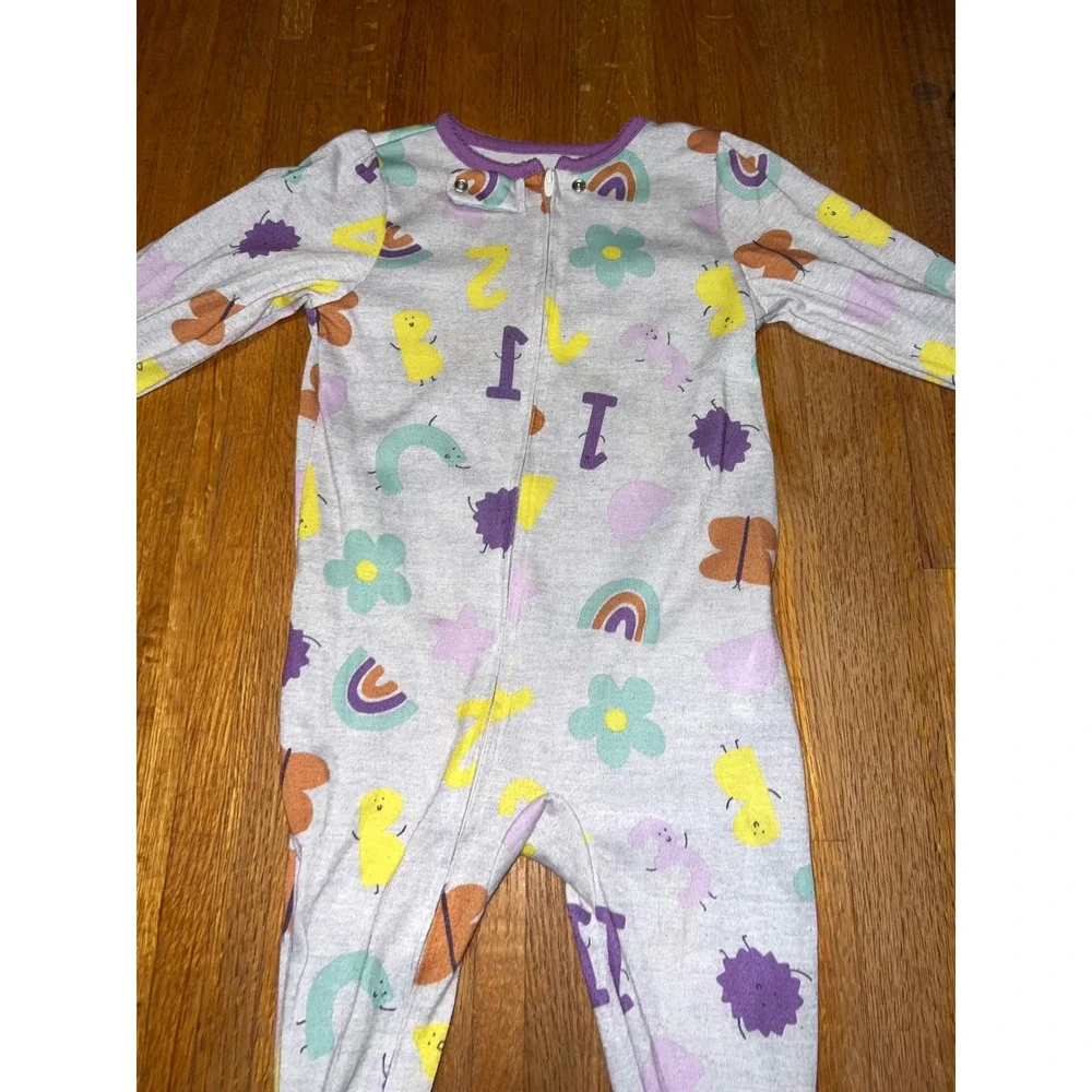 Carters Toddler Girl 2T Gray Rainbow Butterfly Number Footed Pajamas Sleeper